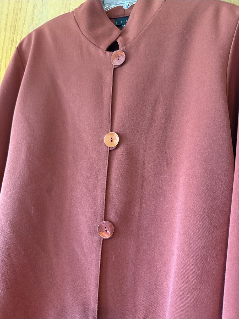 Staples Rust-Red Collarless Button Jacket - Picture 2 of 9